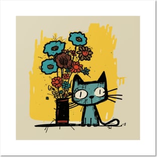 Graffiti Cat and Flowers Posters and Art